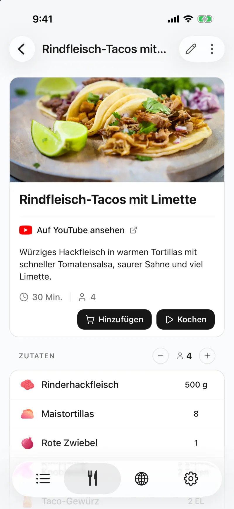 Das Rezept steht ausgeschrieben da