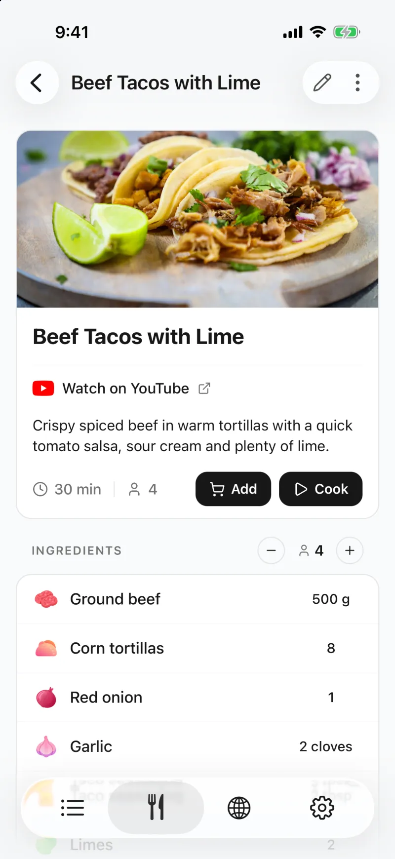 The recipe is written out