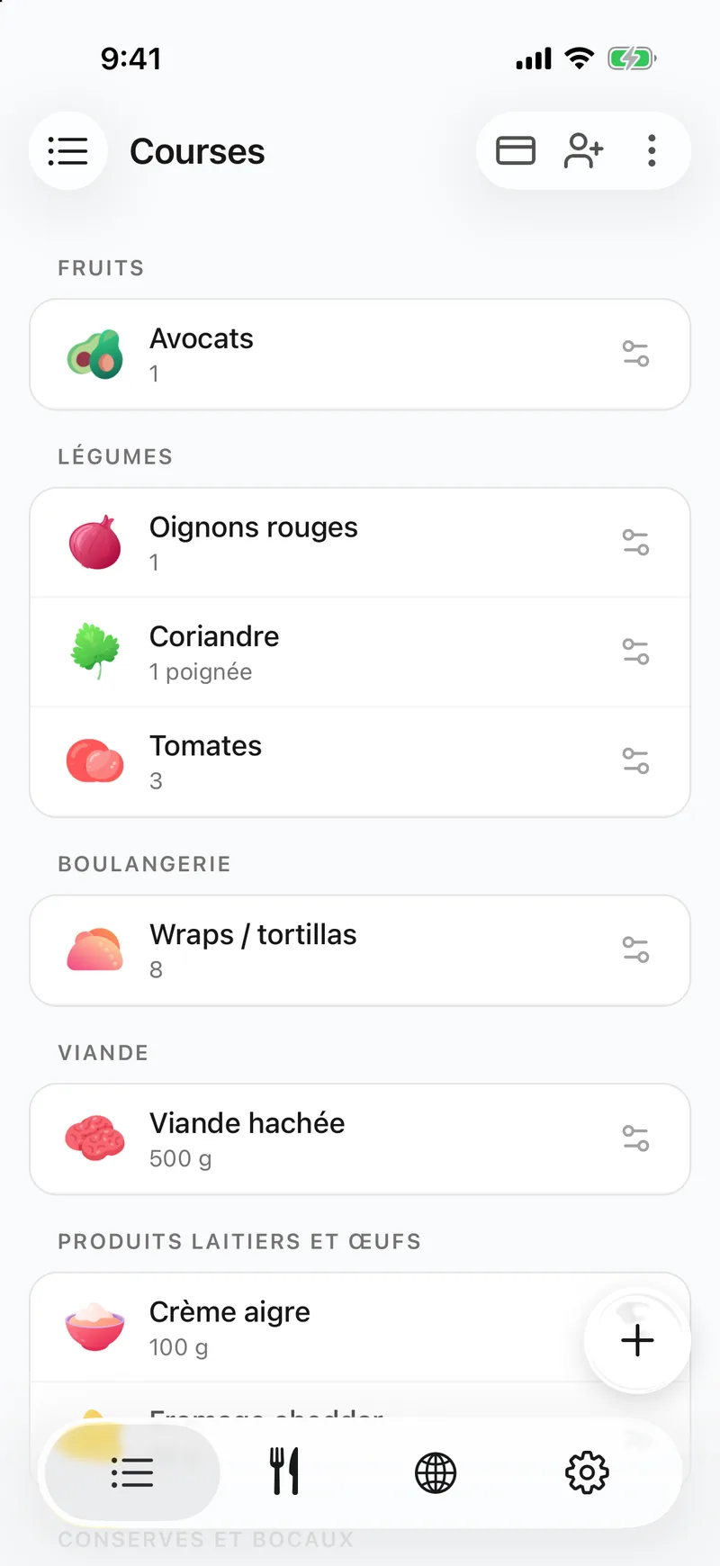 Le reste est sur la liste partagée