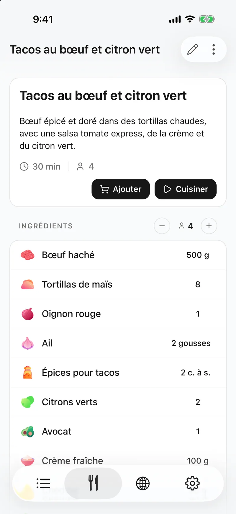 La recette est retranscrite