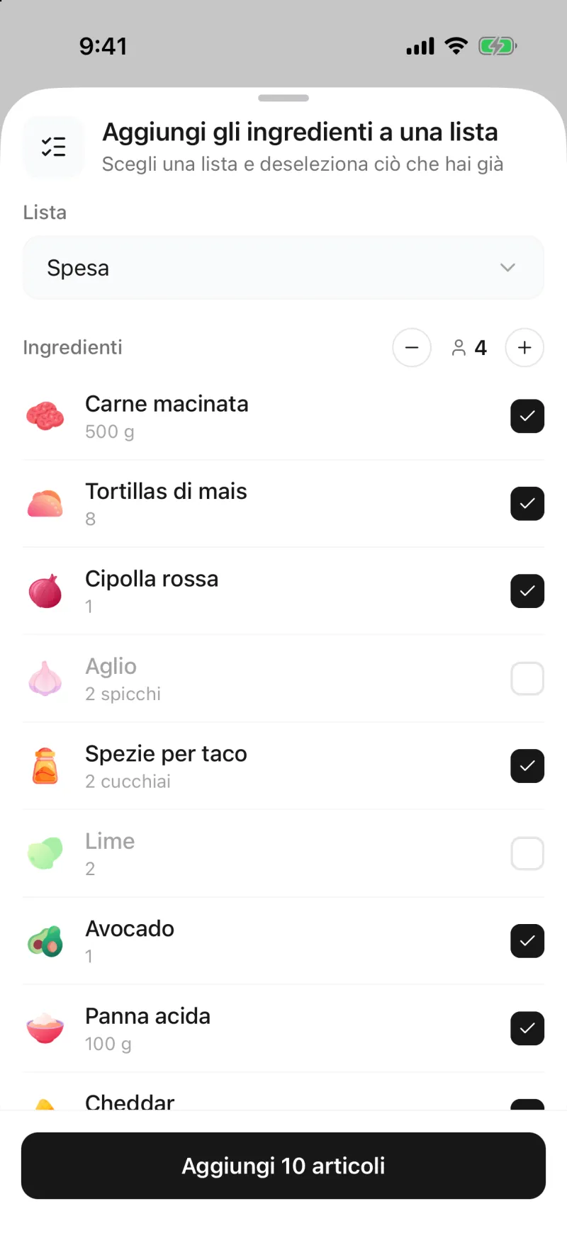 Deseleziona quello che hai già