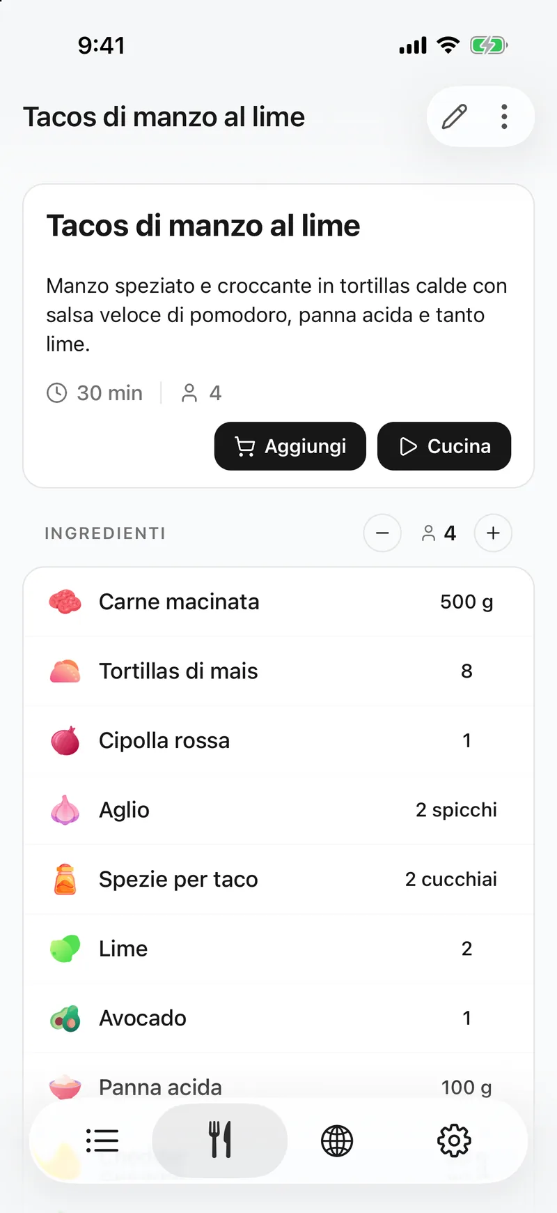 La ricetta è trascritta