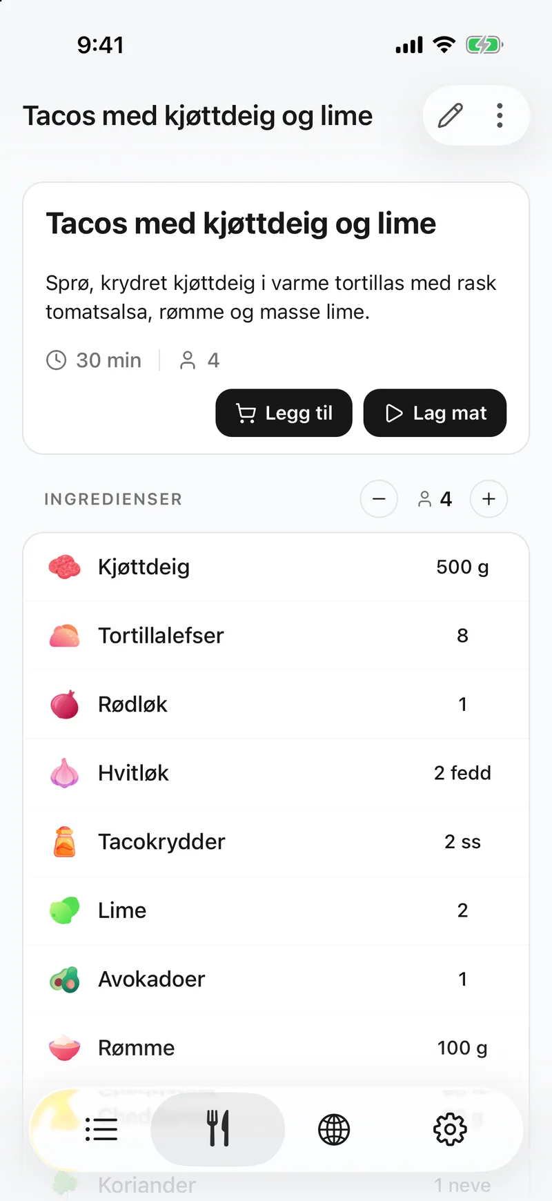 Oppskriften skrives inn for deg