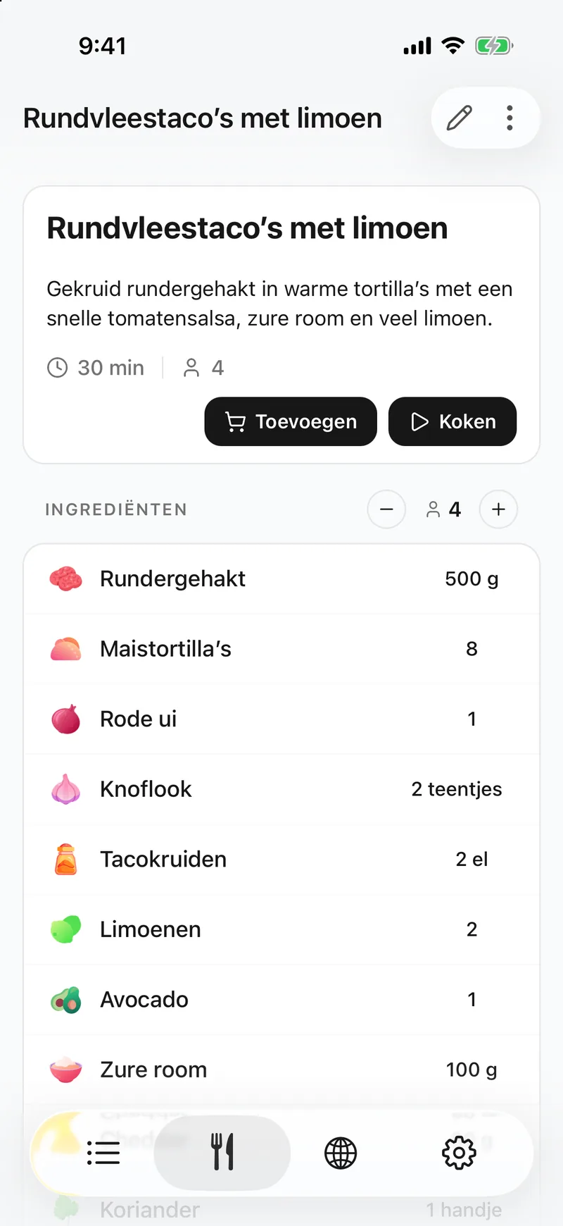 Het recept wordt uitgetypt