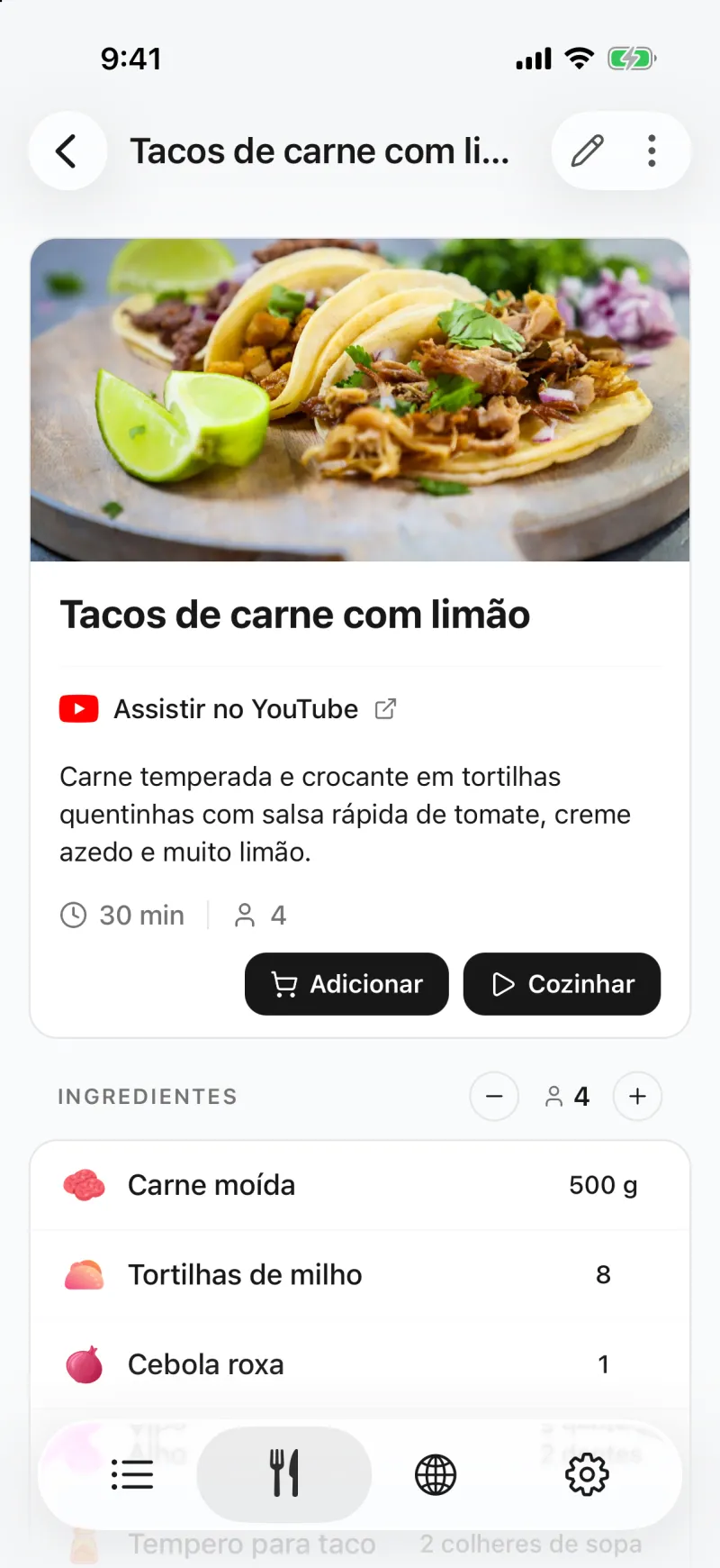 A receita aparece escrita